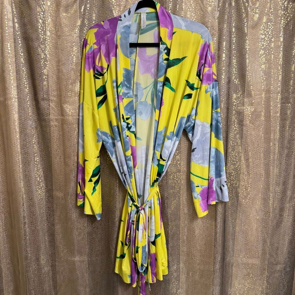 Cacique Yellow Purple Tropical Floral Soft Stretchy Pajama Sleep Robe 18/20 2X